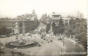 Postales: MADRID - 170. PANORÁMICA DE LA PLAZA CIBELES Y CALLE DE ALCALÁ - CIRCULADA - 1953